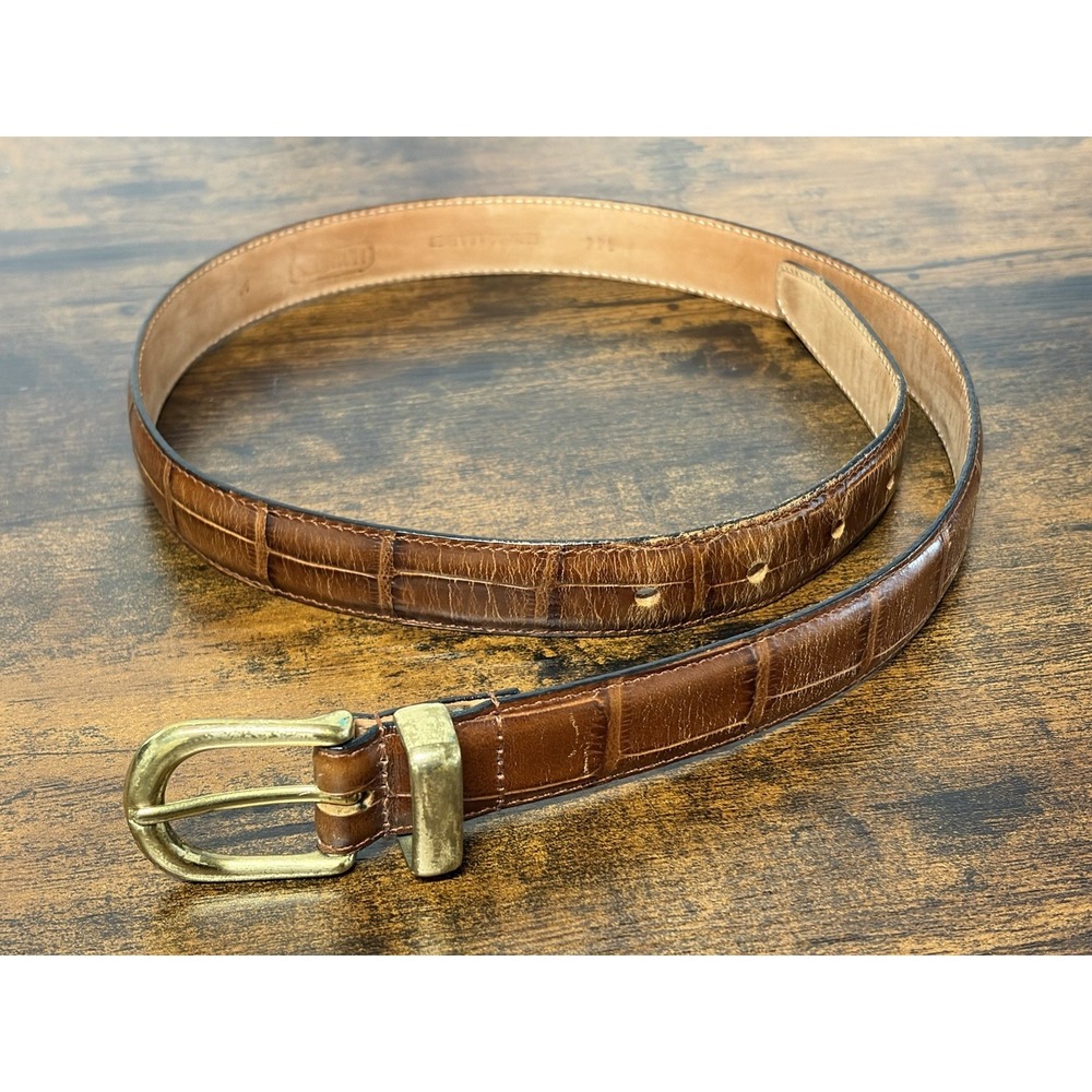 Harken Women's Meduim Brown Leather Belt Croc Embossed Medium USA Made Vintage